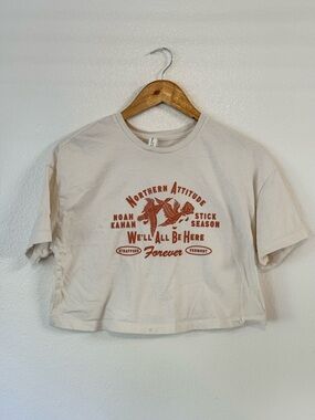 Bella + Canvas Northern Attitude Graphic Crop Tee in Cream with Rust Print Sz M
